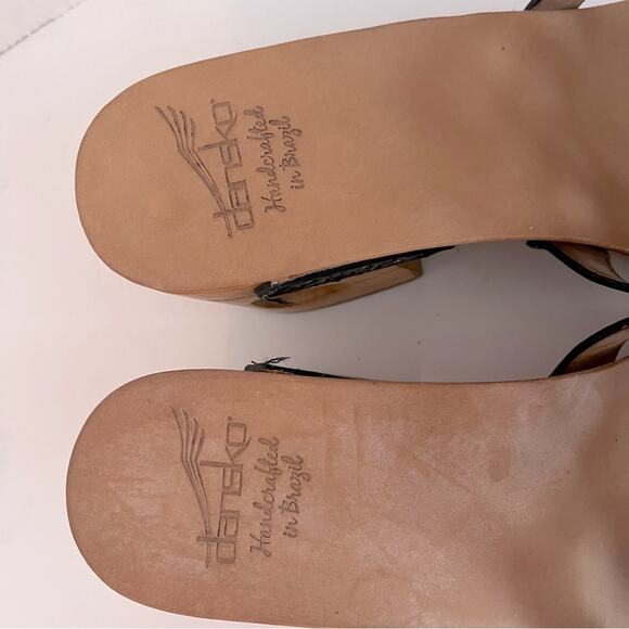 Dansko Oralee Wooden Heel Platform Sandal Womens 11 Black Leather Slide Open Toe - Picture 6 of 12